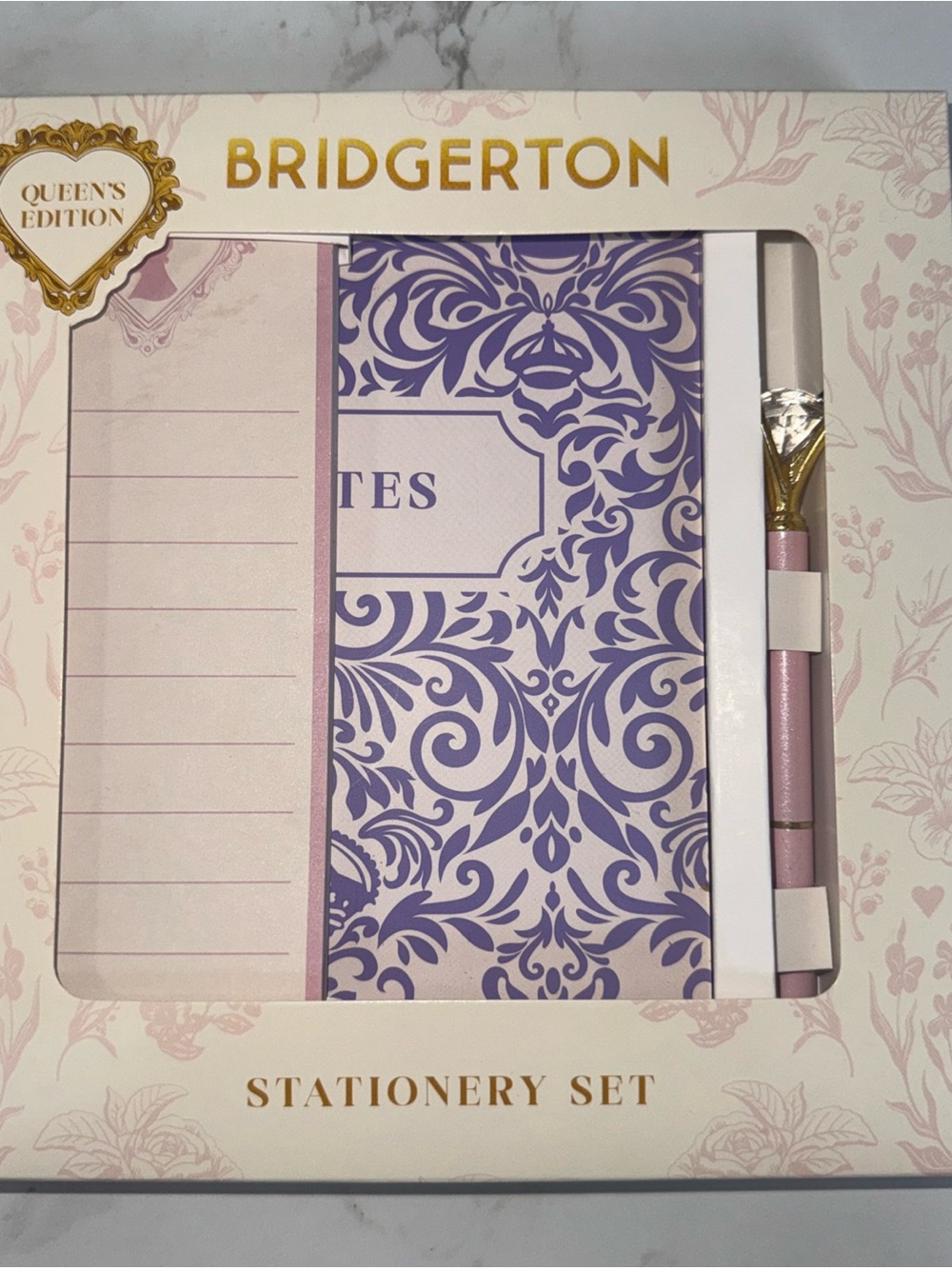 NIB Bridgerton Queens Edition Stationary Set Notebook Notepad Pen Stickers